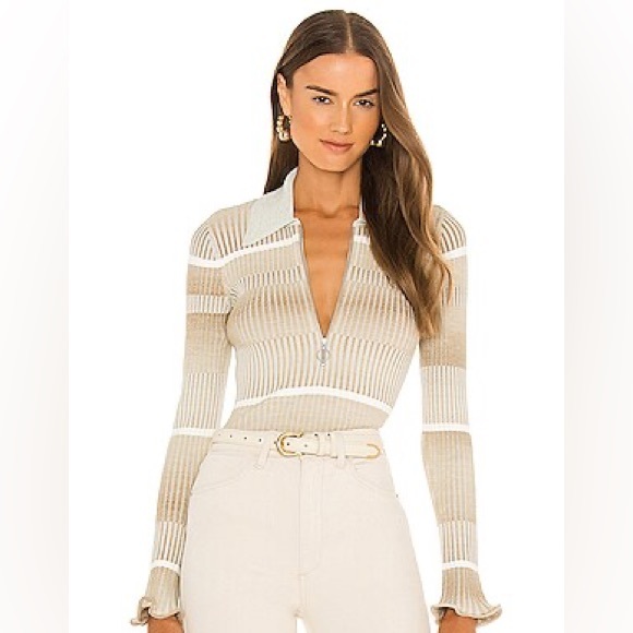 Jonathan Simkhai Allyson Striped Ribbed Polo Zip-Up Sweater - Picture 5 of 5